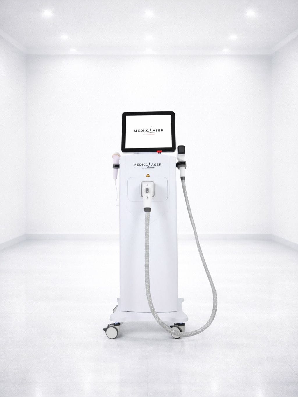Medische laserapparaat in witte kamer op witte vloer.
